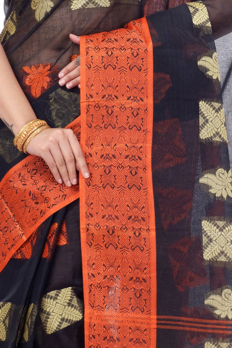 Black Pure Cotton Suparna Buti Tant Saree (755)